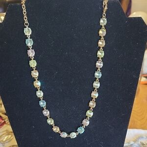 Gold-Tone Multicolor Crystal Station Necklace - Women Jewelry